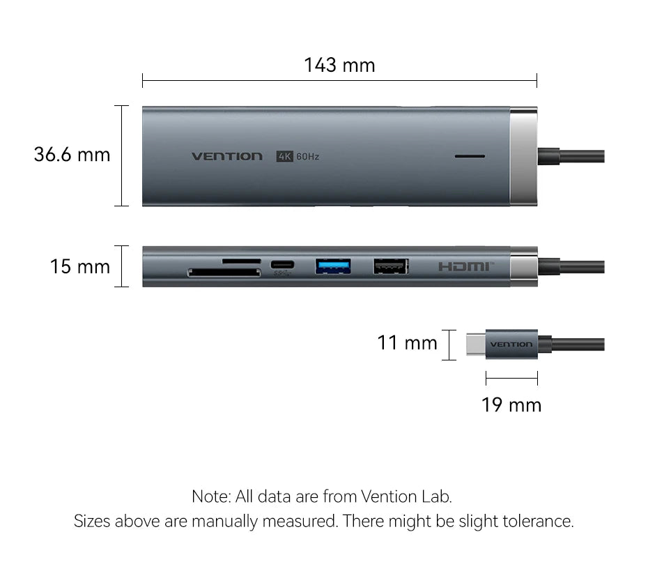 Vention USB C Hub HDMI 4K 60Hz 9 in 1 PD 100W RJ45 Adapter USB3.0 Hub 5Gbps Splitter Docking Station for MacBook Air iPad Laptop