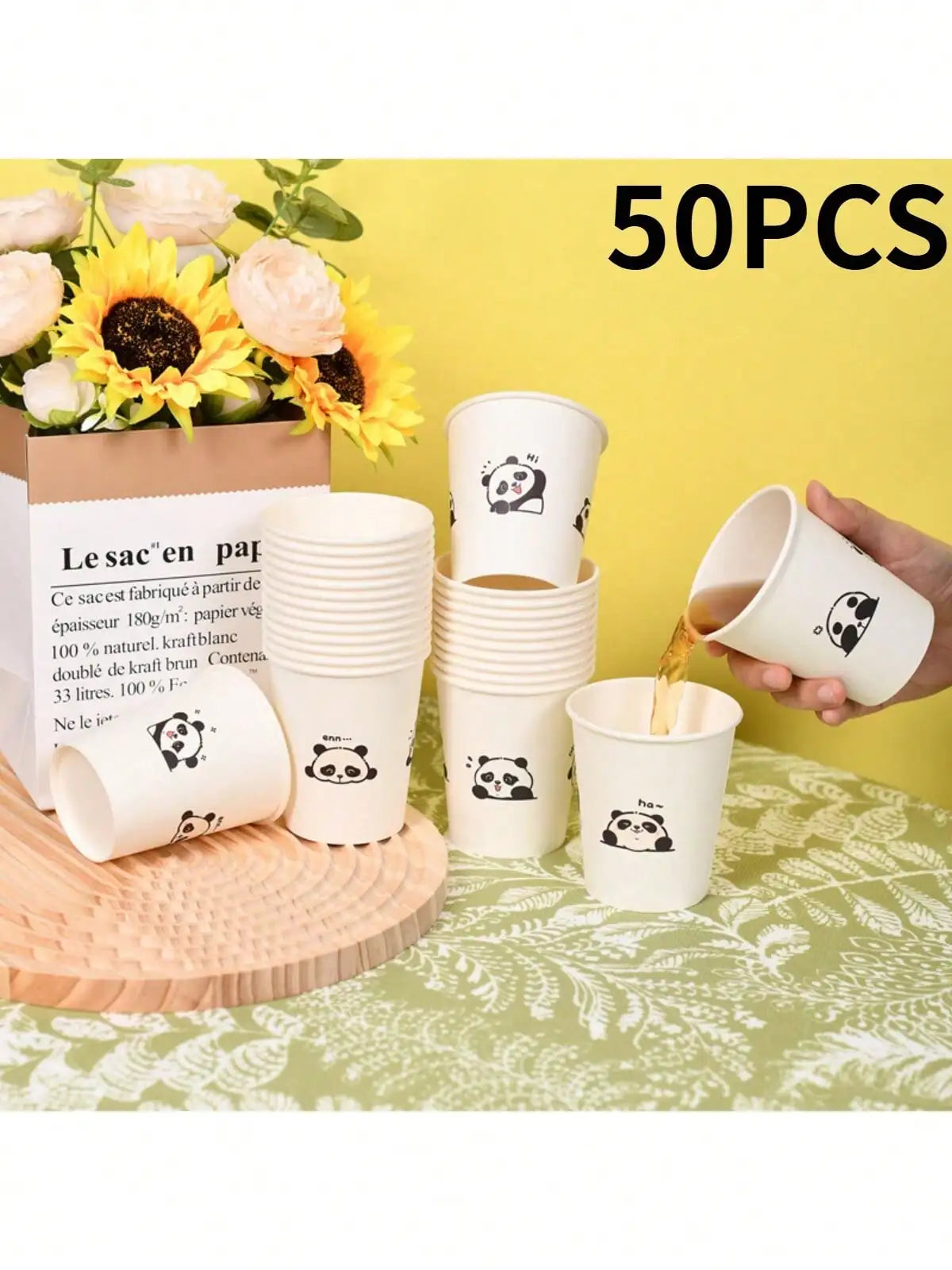 50 Simple Love Pattern Paper Cups, Thickened Office Home Commercial Beverage, Anti-Slip Leak-Proof 250ML Disposable Paper Cups