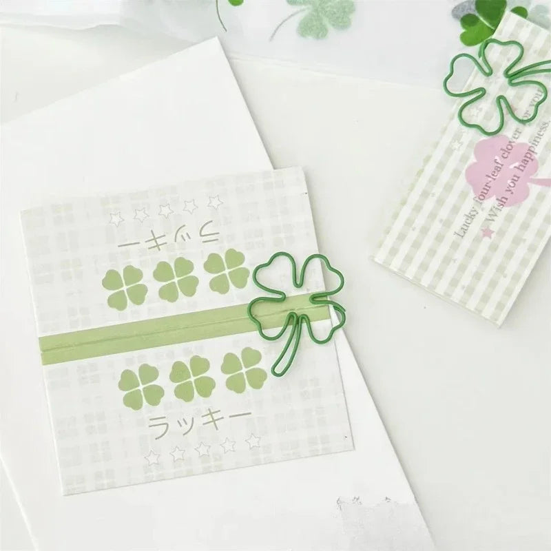 10Pc/set Ins Creative Design Clover Paper Clip Green Pink Color Scrapbook Paper Clip DIY Decor Photocard Memo Pad Fixed Clip Pin