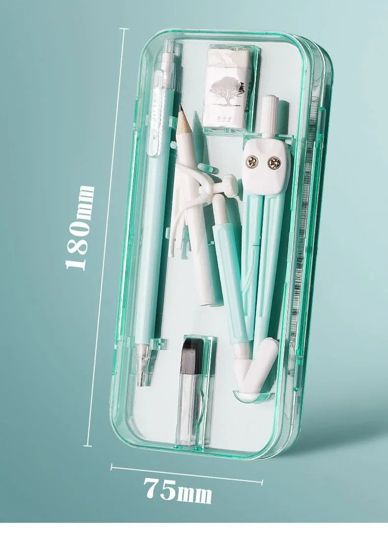 Compasses and Rulers 9-piece Set Kawaii Triangle Ruler Ruler Student Set Ruler Multi-functional Mathematical Drawing Compass Set