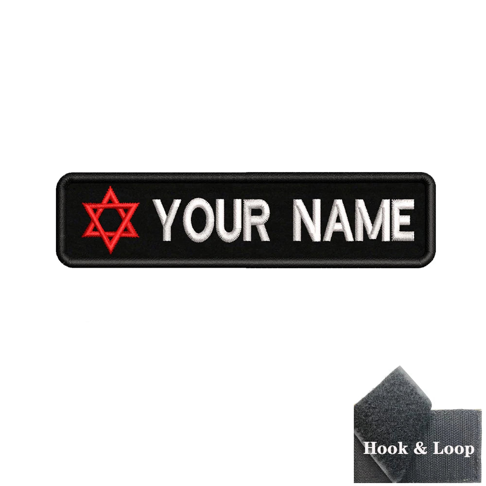 1PC 10cmX2.5cm Israel flag Custom Personalized Name Patch Stripes Badge tags Armband Magen David Red Iron On Or Hook Loop