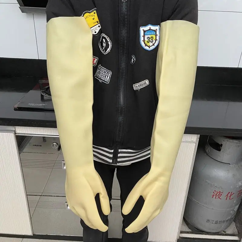 Acid and alkali resistant black lengthened anti-corrosion waterproof industrial latex thickened rubber gloves