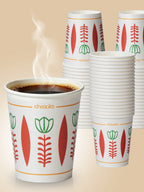 25/50/100pcs 9oz Bohemian Folk Floral Print Disposable Paper Cups, Retro Geometric Flower Design, Hot/Cold Beverage Safe, For Pa