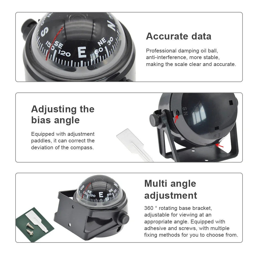 Ball Shaped Vehicle Navigation Car Compass with Dial Sea Pivoting Marine Boat Compass Splashproof Sea Marine Electronic Compass