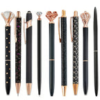 3-9pcs Rose Golden Metal Ballpoint Pen Set, Pearl Quicksand Crown, Love Artificial Diamond,School&Office Supply Gifts,Weddings