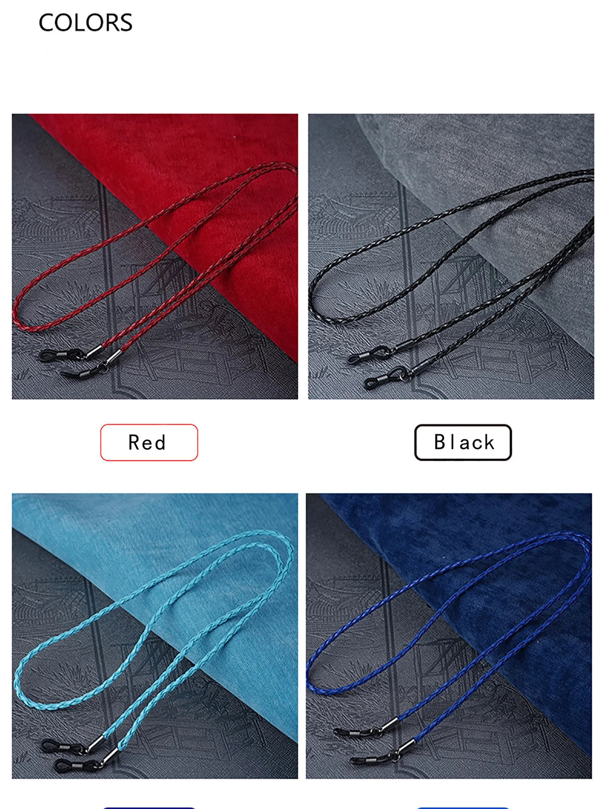 1pc Women Men Glasses Leather Rope Chain Woven Glasses Lace Up Outdoor Sports Non-slip Glasses Accessorie﻿(11 Colors for Choose)