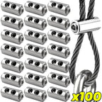 100/10pcs Steel Wire Rope Clamps Double Hole Suspension Cable Clamp Cross Screw Adjustment Telescopic Lock Fastener Copper Clips