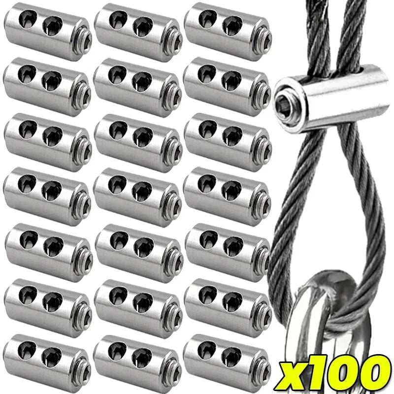 100/10pcs Steel Wire Rope Clamps Double Hole Suspension Cable Clamp Cross Screw Adjustment Telescopic Lock Fastener Copper Clips