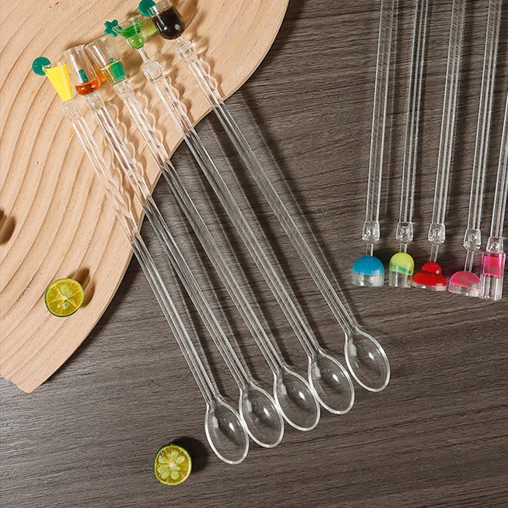 Clear Acrylic Cocktail Stirrers, Drink Mixing Spoon Sticks, Bar Coffee Stirring Rods for Home, Cafe, Restaurant & Party Use
