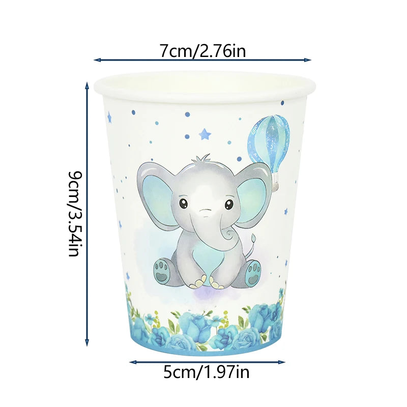 Cartoon Baby Elephant Disposable Tableware Set Paper Plate Cup Napkin Kids Boys Birthday Party Decoration Baby Shower Supplies