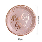 Rose Gold Party Disposable Tableware Set Light Powder Paper Plates Cups Straws Kids Birthday Party Decorations Babyshower Girl