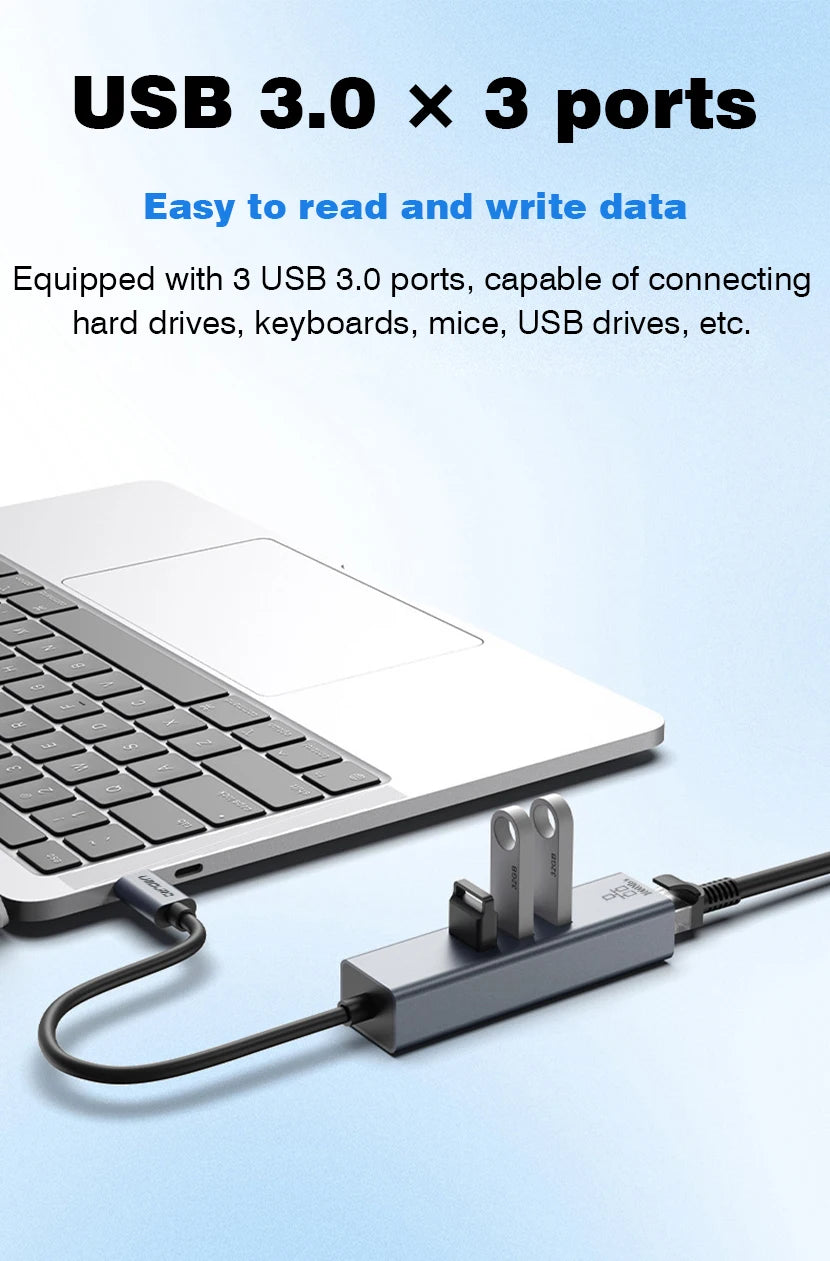 USB C HUB Docking Station Type C to RJ45 1000Mbps Ethernet Adapter USB3.0 HUB Gigabit Network Card 100W Charging Dock Extension