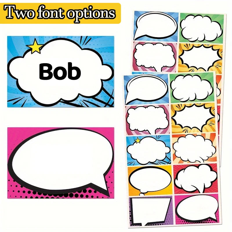 40pcs Custom Name Stickers Comic Style Labels Two Font Options Waterproof Durable Tags for School Supplies Books Bottles