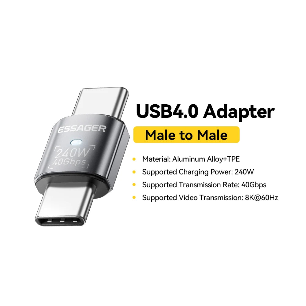 Essager USB4.0 40Gbps OTG Converter 240W Power Delivery Right Angle USB C Data Transfer Adapter For Phone Macbook Tablet 8K60Hz
