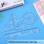 4 Pcs/ Set High Quality Ruler Protractor Student Mathematics Geometry Plastic Triangle Ruler Set Office School Supplies