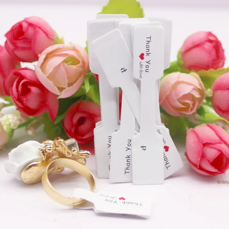 100PCS Multi Style Ring Folded Labels White/Kraft Handmade with Love Ring Price Labels Jewelry Tag Sticker Labels 6*1.2cm