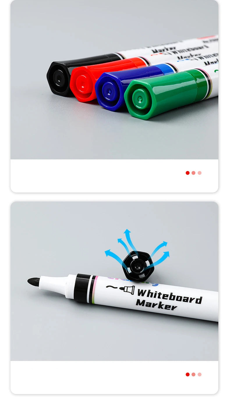 4 Colors Dry Erase Whiteboard Marker Pen Blackboard Erasable Chalk Pens Low Odor White Board Markers Office School Stationery