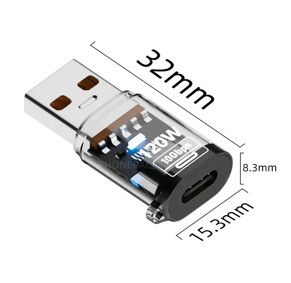 Type C Adapte USB 3.2  OTG Fast Charging 120W 10GB High Speed Data Audio Transfer For PC Tablet