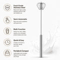 Handheld Milk Frother Stainless Steel Mini Whisk Semi-Automatic Coffee Frother for Cappuccino Latte Hot Chocolate Egg Beater Kitchen Tool