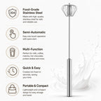 Handheld Milk Frother Stainless Steel Mini Whisk Semi-Automatic Coffee Frother for Cappuccino Latte Hot Chocolate Egg Beater Kitchen Tool