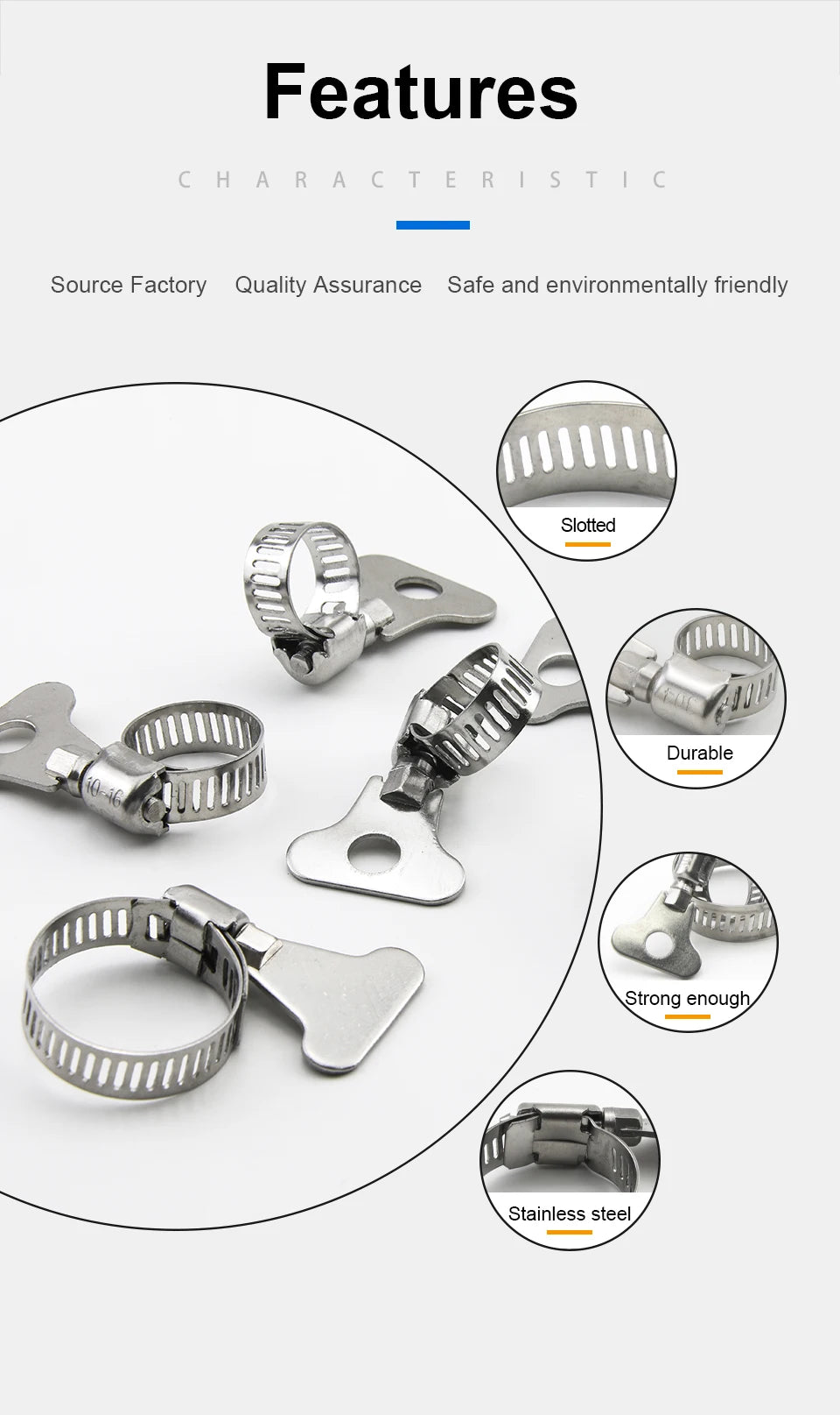 JUIDINTO 2-10pcs Worm Gear Hose Clamp 6-95mm Adjustable Key Clamp Hose Clip Stainless Steel for Water Pipe Automotive Mechanical