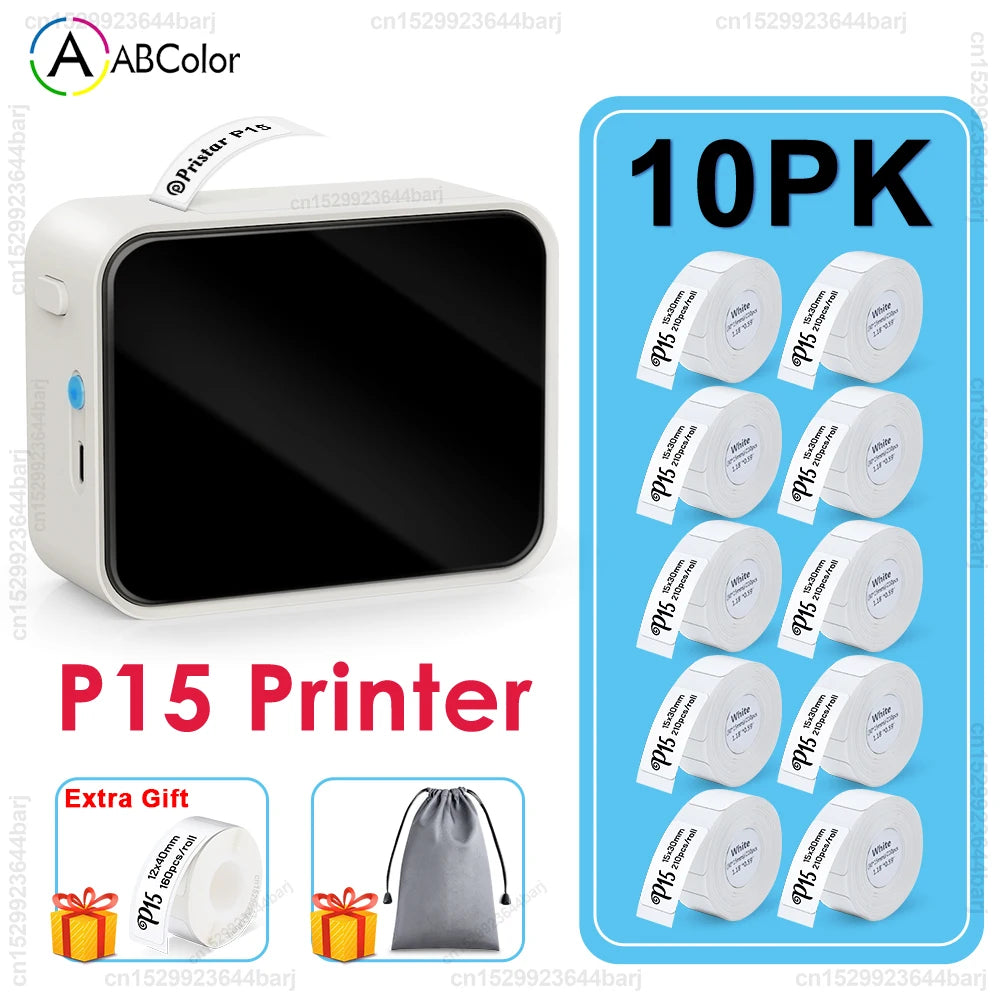 P15 Wireless Bluetooth Thermal Label Printer Mini Portable Adhesive Label Maker Fast Printing Similar as Marklife P15 P12 L12