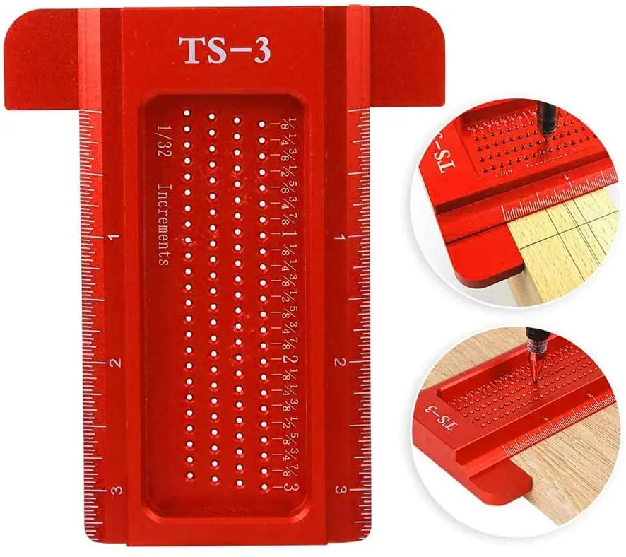 TS-3 Square Hole ruler Woodworking T-type Scribe Mark Measurement Tool Aluminum Alloy Precision Cross-calibration Ruler