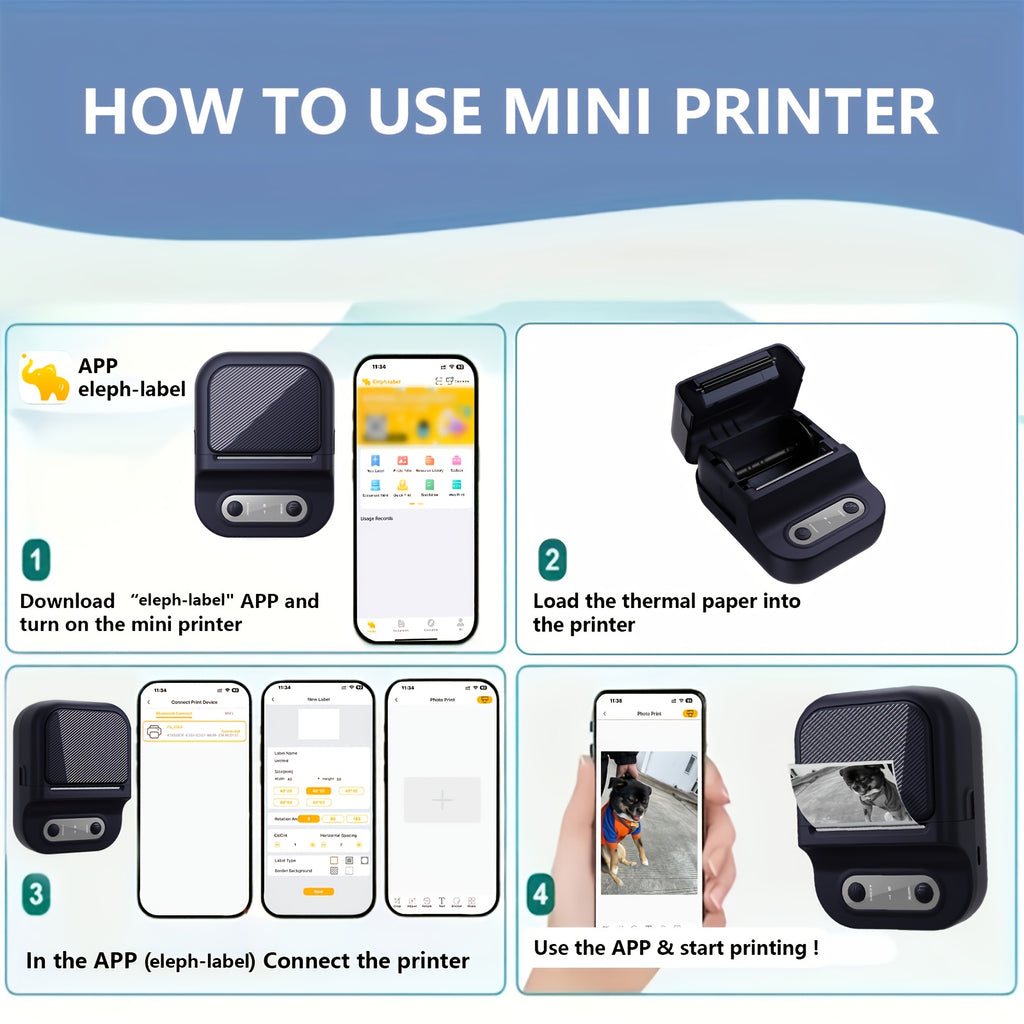 Mini Portable Thermal Printer 12-57mm Self-adhesive Label Printer Inkless Bluetooth Sticker Printing Machine like B21 Printer