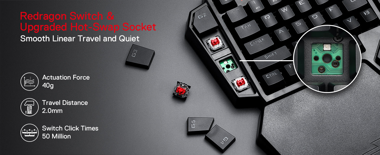 Redragon K585 PRO Wireless One-Handed Mechanical Keyboard 42 Keys 3-Mode RGB 7 Onboard Macro Keys Detachable Wrist Support