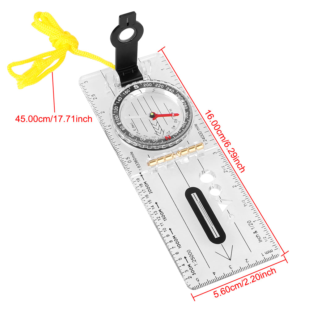 Compass Map Scale Ruler Multifunctional Survival Guiding Tool Folding Drawing waterproof for Outdoor Hiking Camping Survival