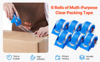 SucceBuy 1.5in Core 6 Rolls Clear Packing Tape with Dispenser 2.7 Mil Shipping Tape Designed for Moving Boxes Storage Mailing