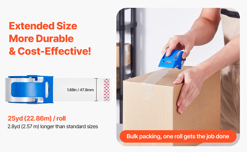 SucceBuy 1.5in Core 6 Rolls Clear Packing Tape with Dispenser 2.7 Mil Shipping Tape Designed for Moving Boxes Storage Mailing