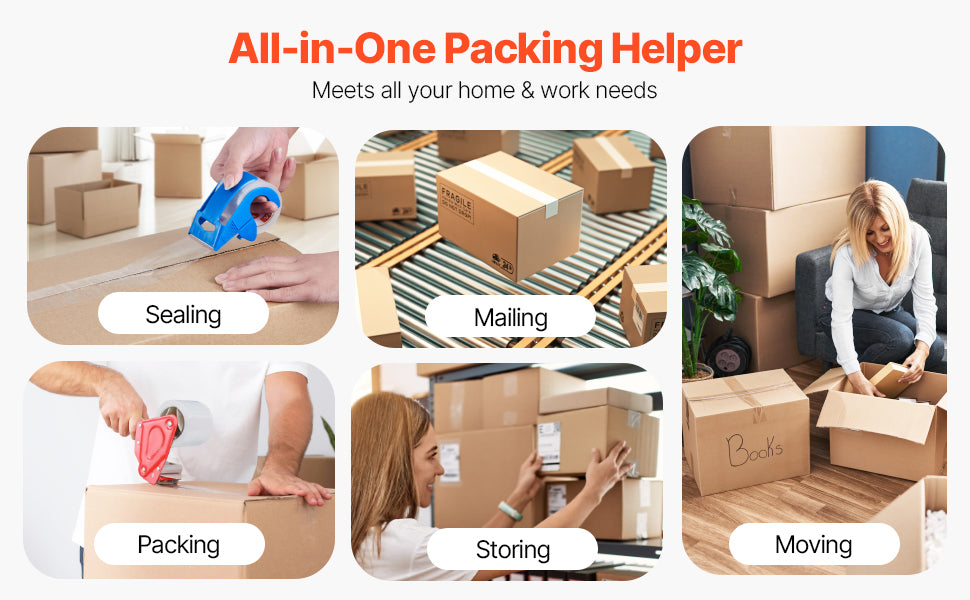 SucceBuy 1.5in Core 6 Rolls Clear Packing Tape with Dispenser 2.7 Mil Shipping Tape Designed for Moving Boxes Storage Mailing