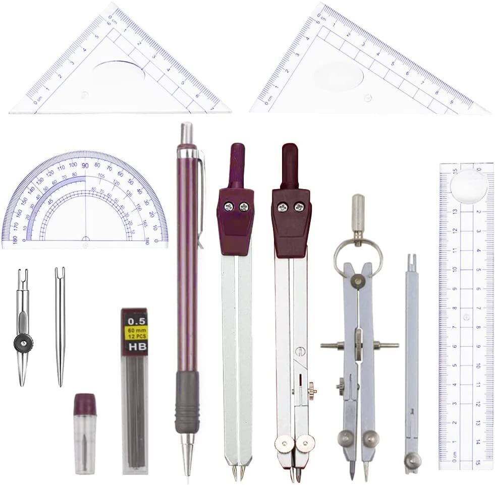 13PCS Geometry Precision Drawing Tool Metal Geometry Kit Set Math Compass Drawing Tool for Kids Engineers Students Fast Shipping