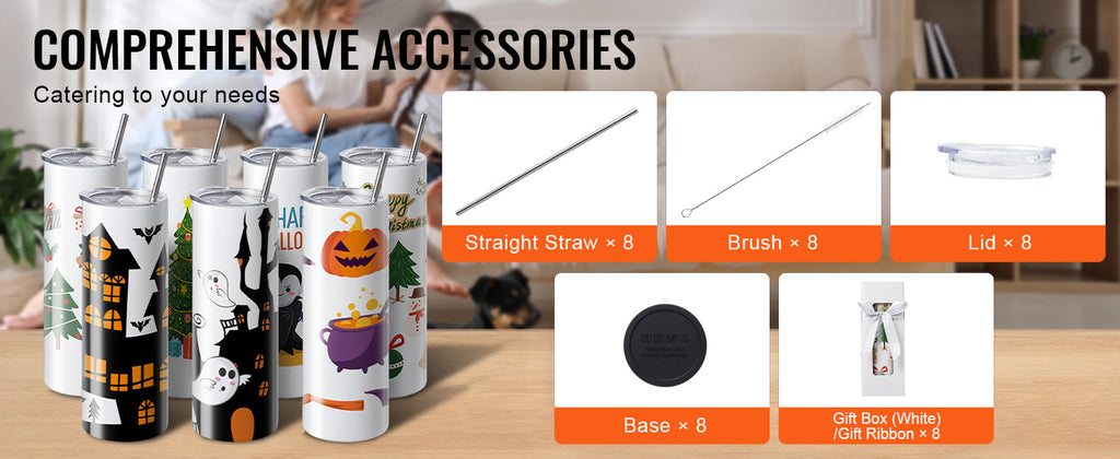 SucceBuy 8/12/14/16/24/50PC Straight Sublimation Tumblers Blank Tumbler Bulk Stainless Steel Double Tumbler Cups Heat Transfer