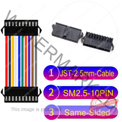 JST 2.5mm SM2.54 10Pin Male Same-Side-Head Cable