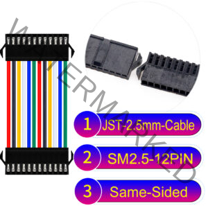 JST 2.5mm SM2.54 12Pin Male Same-Side-Head Cable