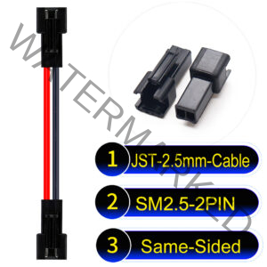 JST 2.5mm SM2.54 2Pin Female Same-Side-Head Cable