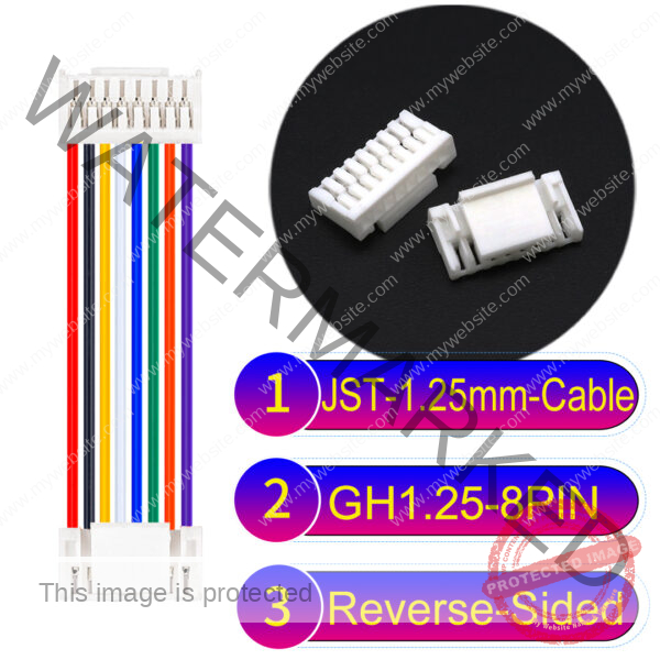 JST GH1.25mm 8-Pin Reverse-Side-Head 28AWG PVC Cable