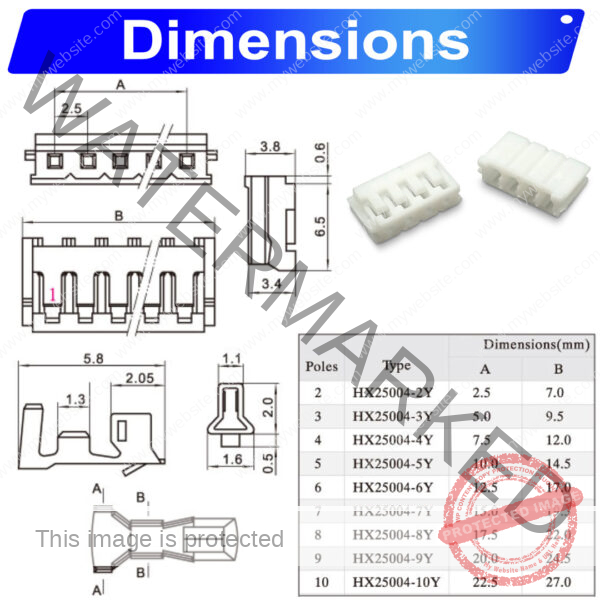 JST EHR2.5 2.5mm housing 2P 3P 4P 5P 6P 7P 8P 9P 10P 12P