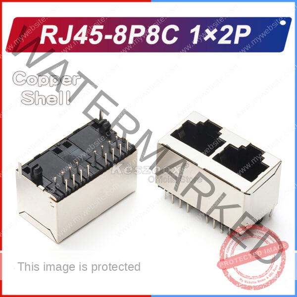 RJ45-8P8C-1×2P Ethernet Network Connector, 8-Pin Dual Port