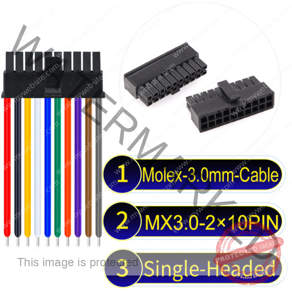 Molex MX3.0mm Dual Row 2×10Pin Male Single-Headed Micro-Fit Cable
