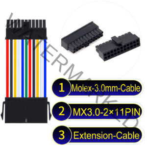 Molex MX3.0mm Dual Row 2×11Pin Male Female Extension Micro-Fit Cable