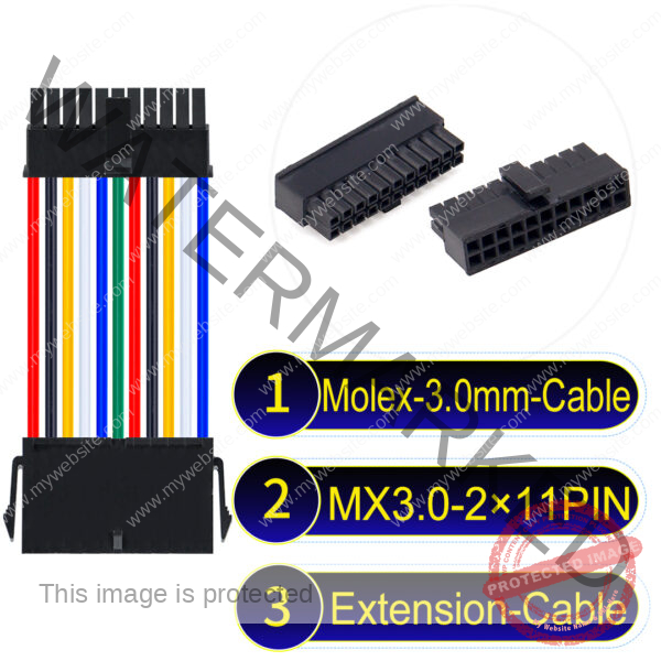 Molex MX3.0mm Dual Row 2×11Pin Male Female Extension Micro-Fit Cable
