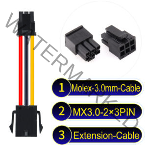 Molex MX3.0mm Dual Row 2×3Pin Male Female Extension Micro-Fit Cable