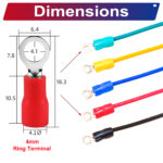 RV1.25 ring terminal, insulated 4mm Single-Headed cable Red connector, 18AWG terminal