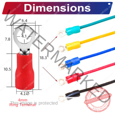 RV1.25 ring terminal, insulated 4mm Single-Headed cable Red connector, 18AWG terminal