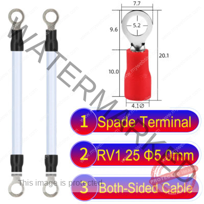 RV1.25 5mm both sided ring terminal 18AWG insulated cable White connector