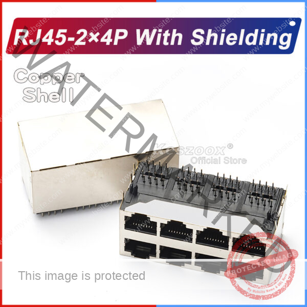 RJ45-2×4P-With-Shielding Ethernet Network Connector, 4-Pin, Shielded