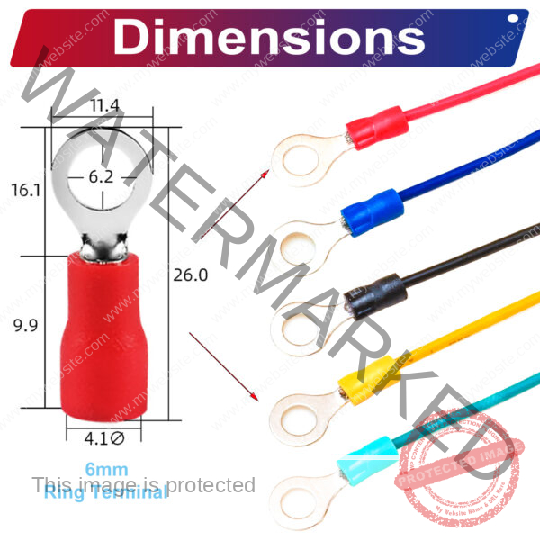 RV1.25 ring terminal, insulated 6mm Single-Headed cable Red connector, 18AWG terminal